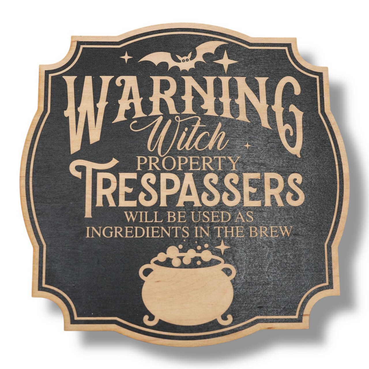 Magnet Sign - BLACK - Warning Witch Property - Black Door Sign - 9x9 Inches